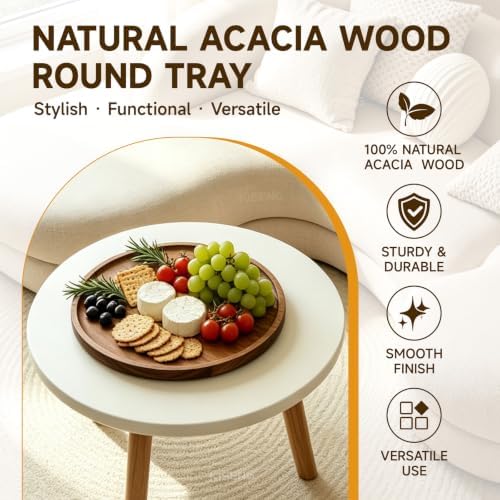 11.5" Round Acacia Wood ServingTray - Image 3