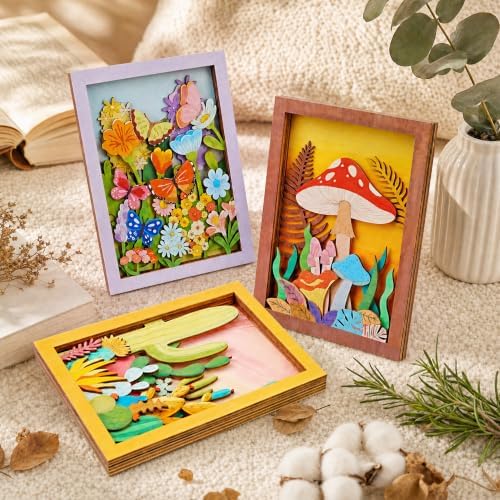 Temlum 3pcs Wooden Painting Crafts Kit for Adults, Layered Wood Art - Image 7