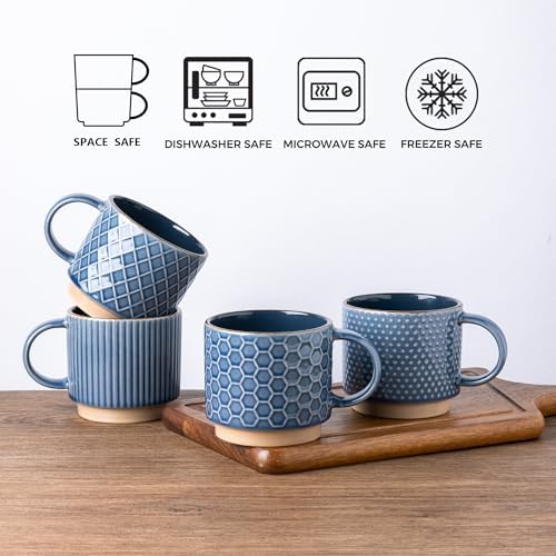 GBhome 6 OZ Stackable Coffee Mugs Set of 4, Ceramic Coffee Cups Set - Image 7