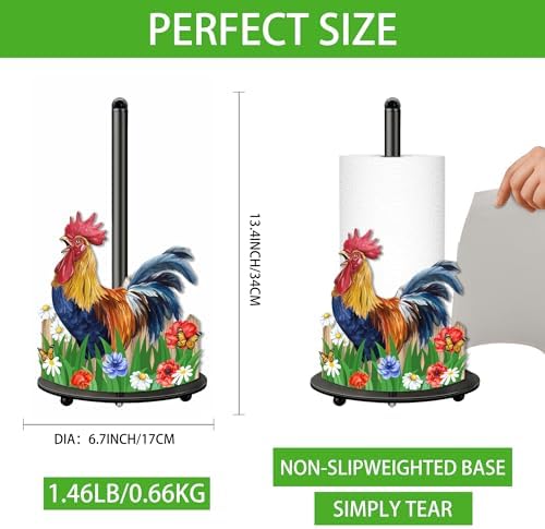 Rooster Paper Towel Holder, Rooster Decor for Countertop Cute Farmhouse Home Table, Housewarming Birthday Gifts for Farm - Image 2