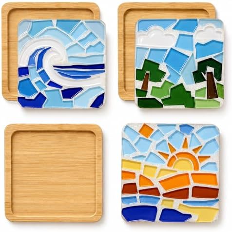 Glizma 6 Sets DIY Acrylic Mosaic Coaster Kit with Natural Landscape Patterns, Unique Landscape Design Coasters Craft Kit for Adults & Women, Complete Mosaic Coaster Making Kit for Home Decor & Gifts by Glizma