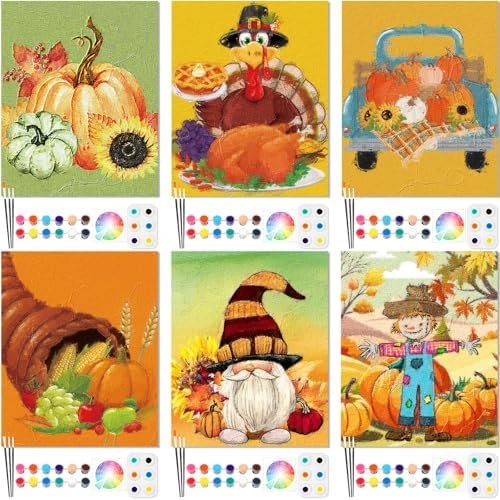 Dinifee 6 Pack Pre Drawn Canvas for Painting Pre Printed Canvas Kit 8 x 10 Inch Stretched Cotton Paint and Sip Set for Adults Couple Party Graduation Summer Date Night(Thanksgiving) by Dinifee