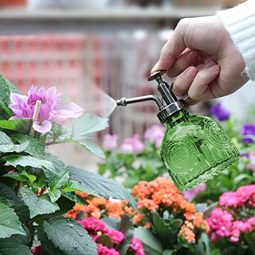 T4U Glass Plant Mister 200ML, Vintage Spray Bottle with Top Pump, Fine Mist Garden Flower Sprayer Small Decorative Spritzer Watering Can Gift for Indoor Outdoor Succulent House Plant (Green) - Image 4