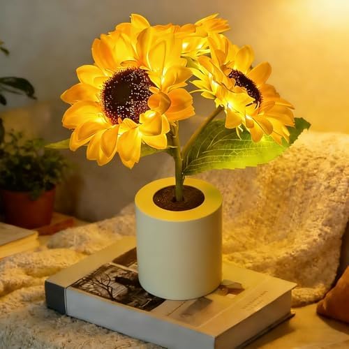 Sunflower Lamp, LED Artificial Sunflower Table Lamp with Warm White Light, Decorative Flower Night Light for Bedroom, Living Room, Office Desk, Home Decoration Gift for Women, Three Flowers (1) by Unknown