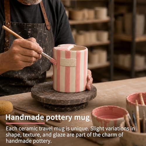 Ceramic Coffee Mug with Sip Hole, 12oz To Go Ceramic Mug Striped - Image 4