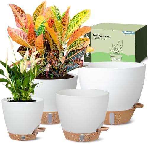 Self-Watering Pots for Indoor and Outdoor Plants 4 Pack, 6/8/10/12 Inch Planters with Water Level Indicator & Deep Reservoir, Decorative Flower Pots for Home Decor by GOPROAUTO