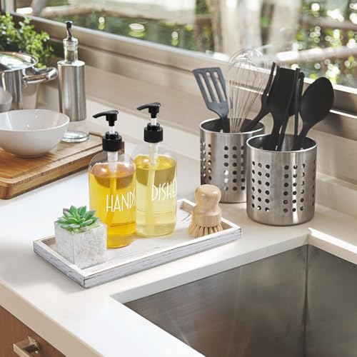 ALELION 11.7" White Bathroom Vanity Tray for Counter - Decorative Tray for Toilet Tank Makeup Perfume Jewelry Catchall Coffee Table - Wooden Kitchen Countertop Organizer for Soap Dispenser - Image 5