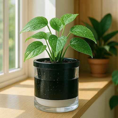 D'vine Dev Self-Watering Black Terracotta Planter Pot, 6 in, 37-X-B-3 - Image 4