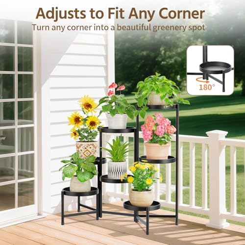 LASZOLA Plant Stand Indoor with 10 Inch Large Metal Tray, 7 Tier Black - Image 4