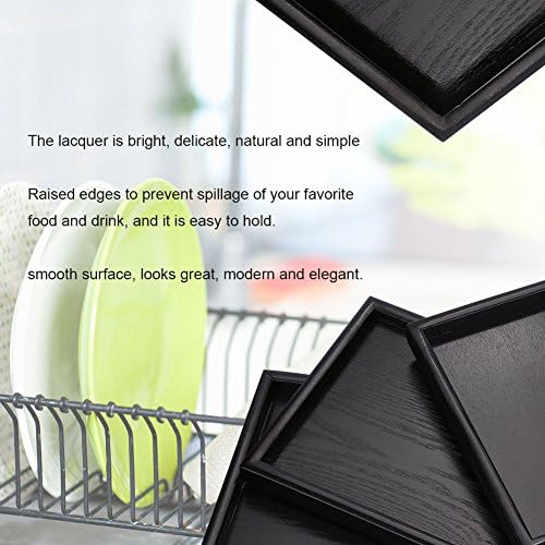 Solid Wood Serving Tray Rectangle Non-Slip Tea Coffee Snack Plate Food Meals Serving Tray with Raised Edges for Home Kitchen Restaurant(11.81x7.87x0.79, Black) - Image 4