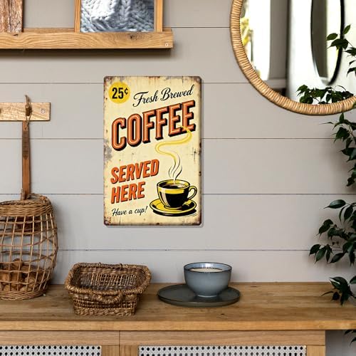 Coffee Metal Tin,Fresh Brewed Coffee Served Here Sign - Image 6