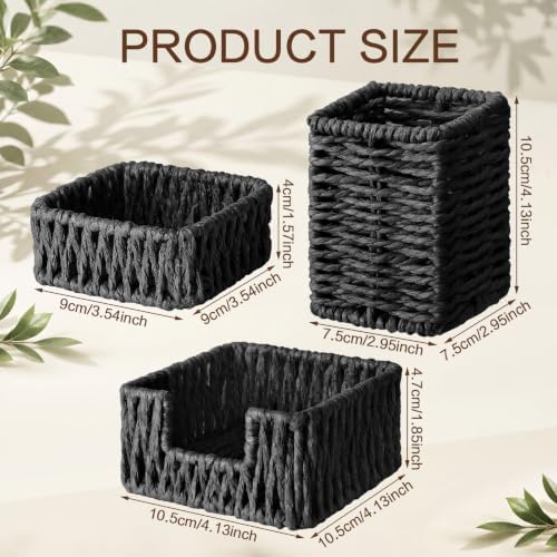Black Paper Rope Woven Desk Organizer Set of 3 - Image 2