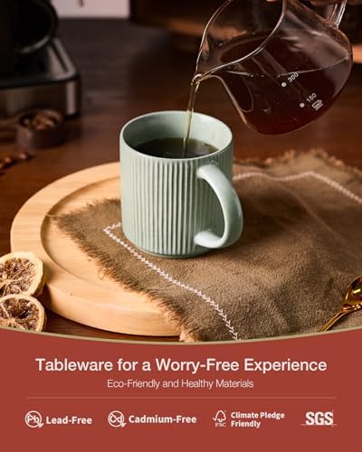 famiware Coffee Mug Set of 6, Star 12 oz Ceramic Mugs Cups Set with Handle - Image 2