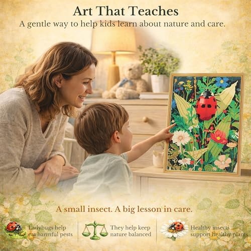 DIAMONDOUBLE Diamond Art Kits for Women & Beginners, 12x16 5D Full Drill Small Diamond Painting on Velvet Canvas, Ladybug Design, Easy DIY Paint by Diamonds with Mixed Acrylic Round & Mini Diamonds - Image 6