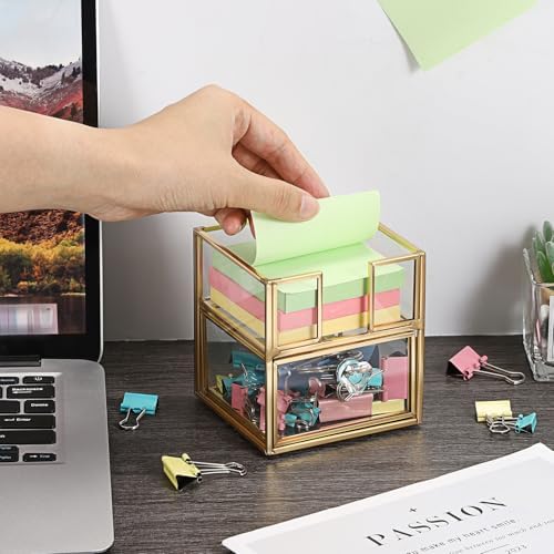 BTSKY Golden Glass 3x3 Inch Sticky Note Holder with Drawer, Elegant Post It Note Dispenser with Non-Slip Pads Clear Notepad Holder for Desk Organization Planning, Home Office Decor - Image 7