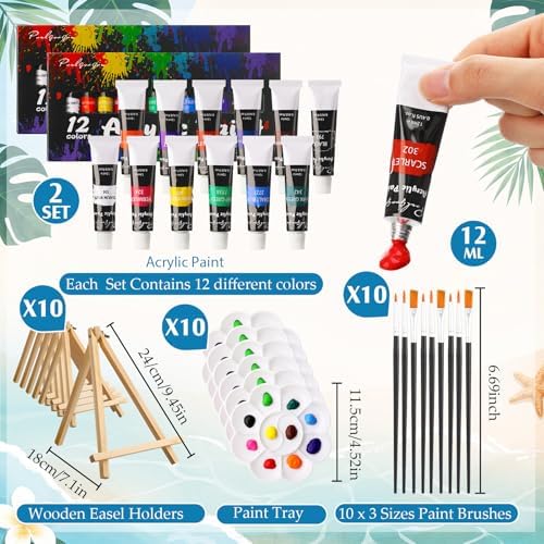 Ctosree 72 Pcs Hawaii Paint and Sip Kit for Adults 8'' x 10'' Pre Drawn Canvas for Painting DIY Pre Printed Canvas for Party Favor Acrylic Painting Kit Wood Easel Brushes Date Night Bulk - Image 5