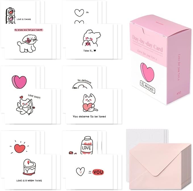 Monolike Day-by-day Card, Love for you Ver.2 - Mix 36 Mini Single cards, 36 envelopes, 36 stickers Package