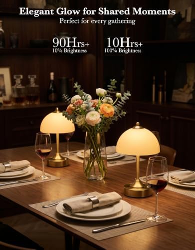 ROTTOGOON Cordless Table Lamp, 5200mAh Gold Rechargeable Battery Operated Lamp, 3-Way Dimmable Touch Lamps, Small Glass Bedside Nightstand Light for Bedroom Dining Table Living Room - Image 3