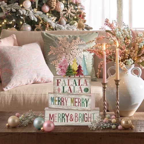 Moucuny 4 Pcs Christmas Table Decorations, Wooden Pastel Christmas Tree - Image 3