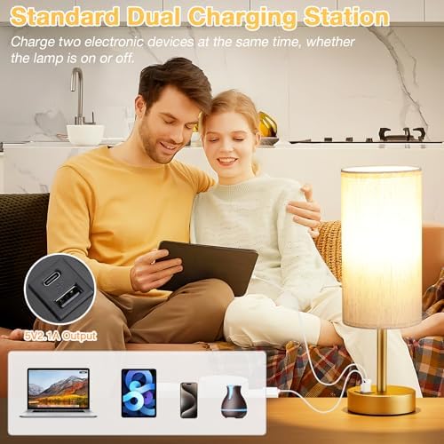 Dicoool Bedside Table Lamp for Bedroom - 3-Way Dimmable Touch Lamp, USB A+C - Image 4