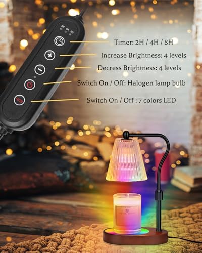 Engpure Candle Warmer Lamp with 7 LED Colors Lamp,Candle Warmer with Timer Dimmer Adjustable Height,Christmas Gift for Women Mom,Birthday Gifts for Women Mom - Image 3