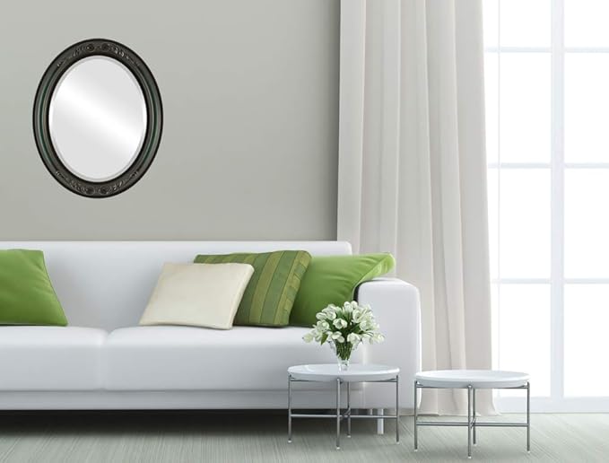 OVALCREST Oval Beveled Wall Mirror for Home Decor - Florence Style - Hunter Green - 24" x 20"