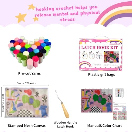 MeoobkCraft Latch Hook Kits for Adults Beginners, Pre-Printed Abstract Graffiti Latch Hook Rug Kit, Aesthetic Checkered Colorful Art DIY Rug Craft Kit for Home Decor 20.47 x 14.96 in - Image 5