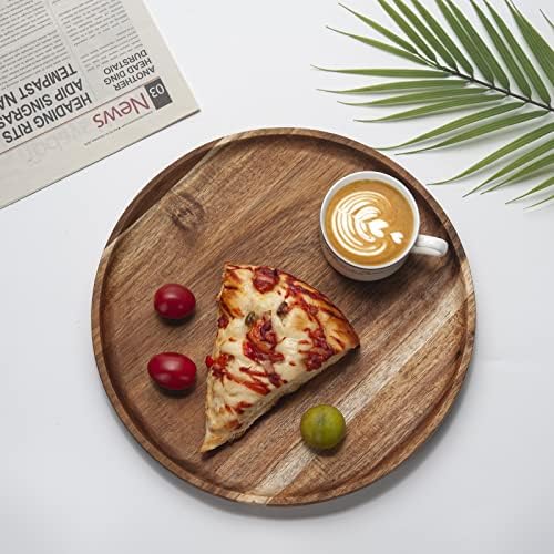 YANGQIHOME Round Wood Tray, Acacia Wooden Serving Tray, Serving Platter, Appetizer Charcuterie Board, Tray Organizer for Kitchen/Countertop, 13.8 x 13.8 x 0.8 inch - Image 6