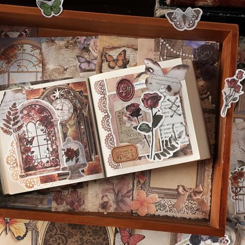 200PCS Vintage Scrapbook Paper Journaling Scrapbooking Supplies Kit Retro Decorative Craft Paper Assorted for Bullet Junk Journals Card Making Craft DIY, Butterfly Waltz - Image 6