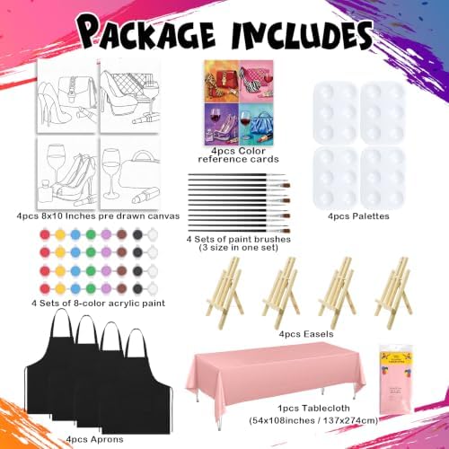 4 Pack Sip and Paint Kit for Adults Pre Drawn Canvas for Painting - Image 3