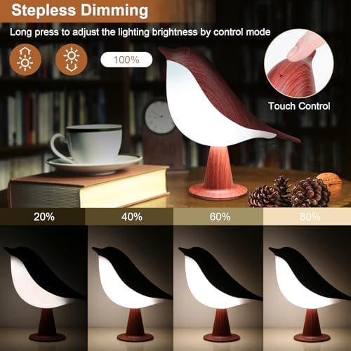VoMii Bird Desk Lamp, Small Table Lamp Cordless Touch Dimmable Night Light with 3 Color Temperature, Rechargeable Decorative Lamps for Bedroom Bedside Nightstand, Desk Decor, Bird Gifts - Image 2