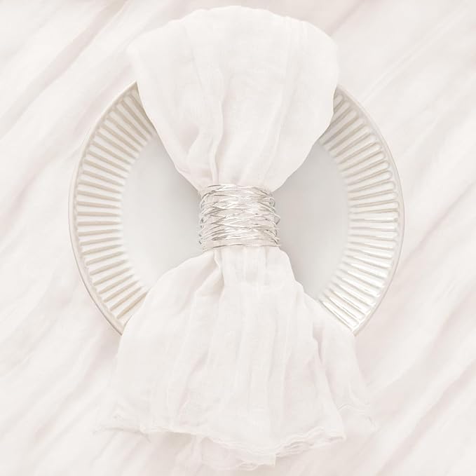 30 Pack Ivory White Cheesecloth Napkins Christmas White Cloth Napkins Set of 30 Holiday Dinner Napkins Bulk 21x21 Inches for Wedding Bridal Shower Baby Shower Xmas Parties