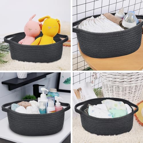 ABenkle Small Basket with Handles, Boho Decorative Rope Woven Dog Cat Toy Storage Bin Shelf Storage Organizer, Easter Christmas Gift Basket, 12"x8"x5", Black - Image 5