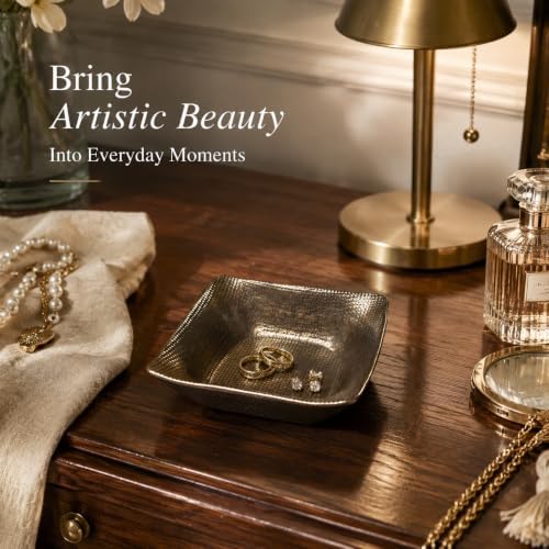 Jewelry Dish, Gold Ceramic Deep Square Ring Tray - Image 2