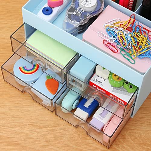 LETURE Office Desktop Organizer with Drawer, Stationary Organizer Desk Caddy, Pen/Pencil/Business Card/Sticky Note Tray/Paperclip Holder Storage Box (Blue) - Image 7