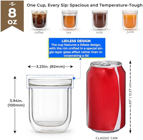 Aquach 8oz Double Walled Glass Espresso Cups Set of 2, Insulated Small Mugs - Image 4