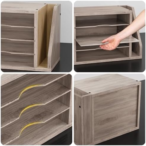 Wooden Mail Organizer, Desk Organizer with 3 Adjustable Shelves - Image 4