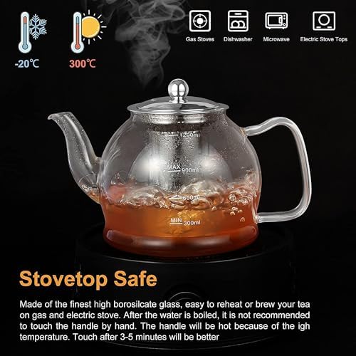 Glass Teapot, 40oz/1200ml Tea Pot with Removable Infuser for Loose Tea - Image 3
