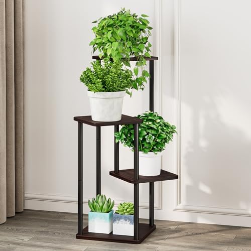 AZERPIAN 4 Tier Tall Plant Stand Indoor Corner Tiered Shelf Metal MDF Board - Image 2