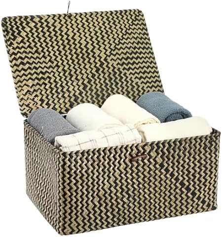 Hipiwe Wicker Shelf Baskets with Lid, X-Large Woven Seagrass Storage Bins by Hipiwe