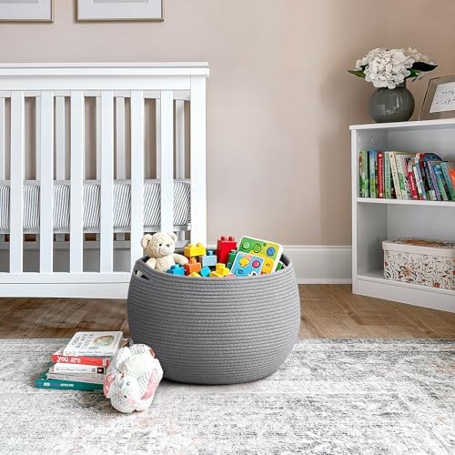 Goodpick Large Toy Storage Basket for Kids, Round, 15.7" x 10.5", Grey - Image 6