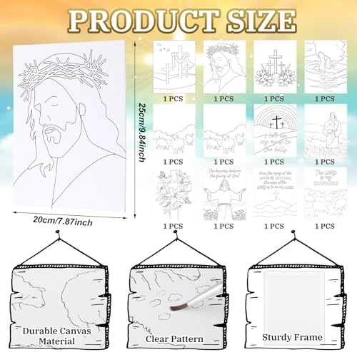 Motipuns 12 Set Jesus Pre Drawn Canvas for Paint for Adults - Image 2