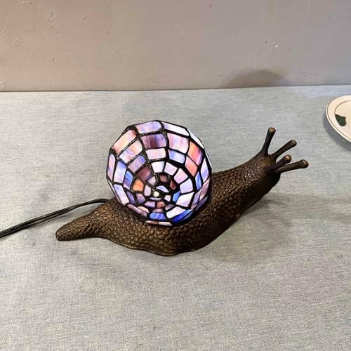 Bieye L10976 Purple Land Snail Tiffany Style Stained Glass Accent Lamp - Image 2