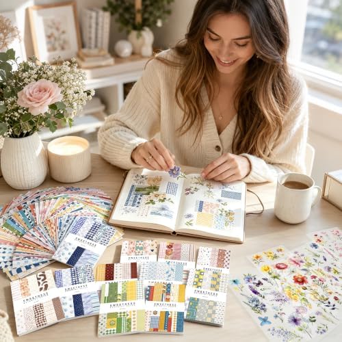 500 Sheets Scrapbook Paper, Junk Journal Supplies + 84 PET Floral Stickers - Image 6