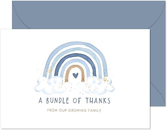 Whaline 50 Pack Blue Rainbow Thank You Cards Boxed A Bundle of Thanks from the Growing Family Note Cards with Envelope Sticker Greeting Blank Card for Birthday Baby Shower