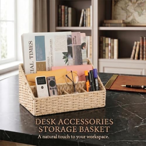 Rattan Mail Organizer - Countertop, Desk, Bills, Woven Basket, Magazine Holder, Mail Sorter, Hobo Organizer，Beige - Image 7