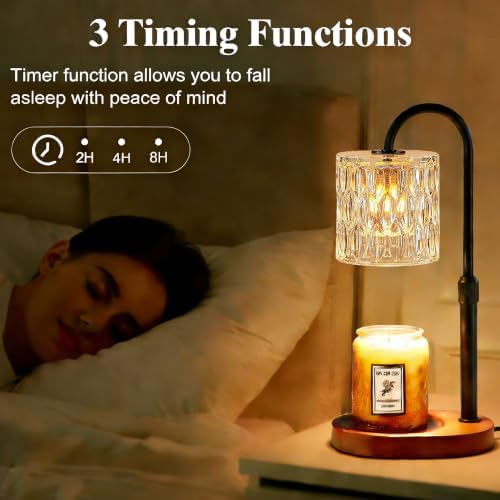 Dreamholder Electric Candle Warmer Lamp with Timer, Dimmable Candle Lamp with Adjustable Height, Wax Melter for Jar Candles Wood Base Floral Home Decor Gifts for Women Mom, Walnut Wood - Image 4