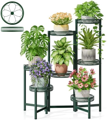 7 Tier Metal Corner Plant Stand Indoor Outdoor, Folding Tall Plant Rack, Heavy Duty Wrought Iron Flower Pot Stand, Planter Display Rack for Living Room Balcony Garden Patio - GreenFlower by Unknown