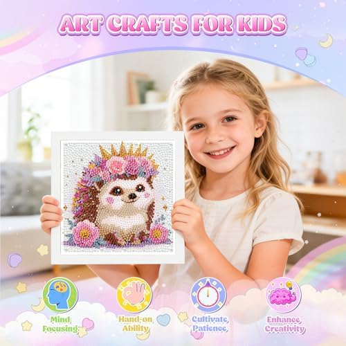 GHHKUD Hedgehog Diamond Art Painting Kits for Adults with Frame, Diamond Art Animals Crafts for Ages 4-6-8-12, Easy to DIY Gem Painting Gifts Home Wall Deco 15x15cm (Beautiful Packages) - Image 5