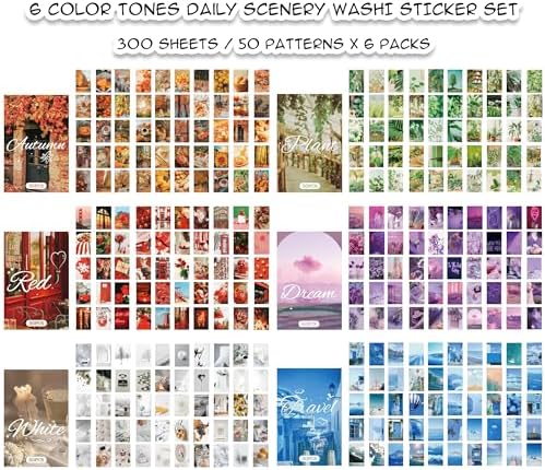 Washi Stickers, 6 Sets 300 Pcs Aesthetic Sticker Book - Image 4